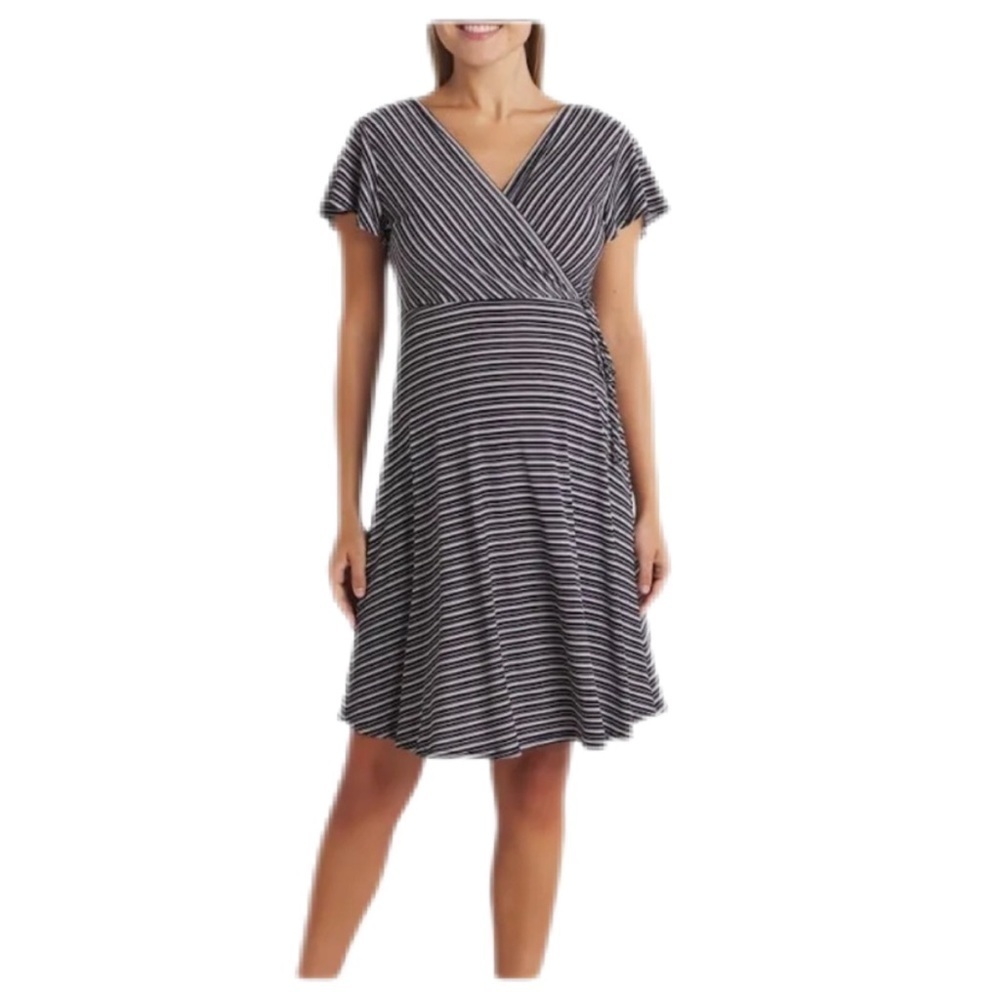 Kaleigh NWOT Navy/White Striped Surplice Dress Size S Knee Length Deep V-Neck​